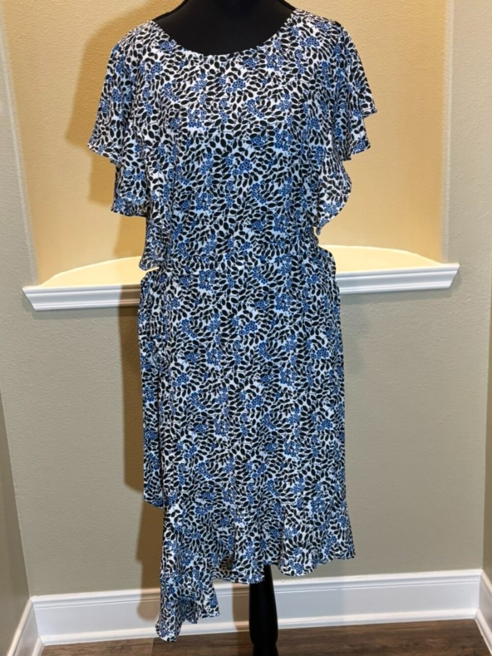 NWT Max Studio Blue White Black floral Cottagecore midi dress Dress Size 1X